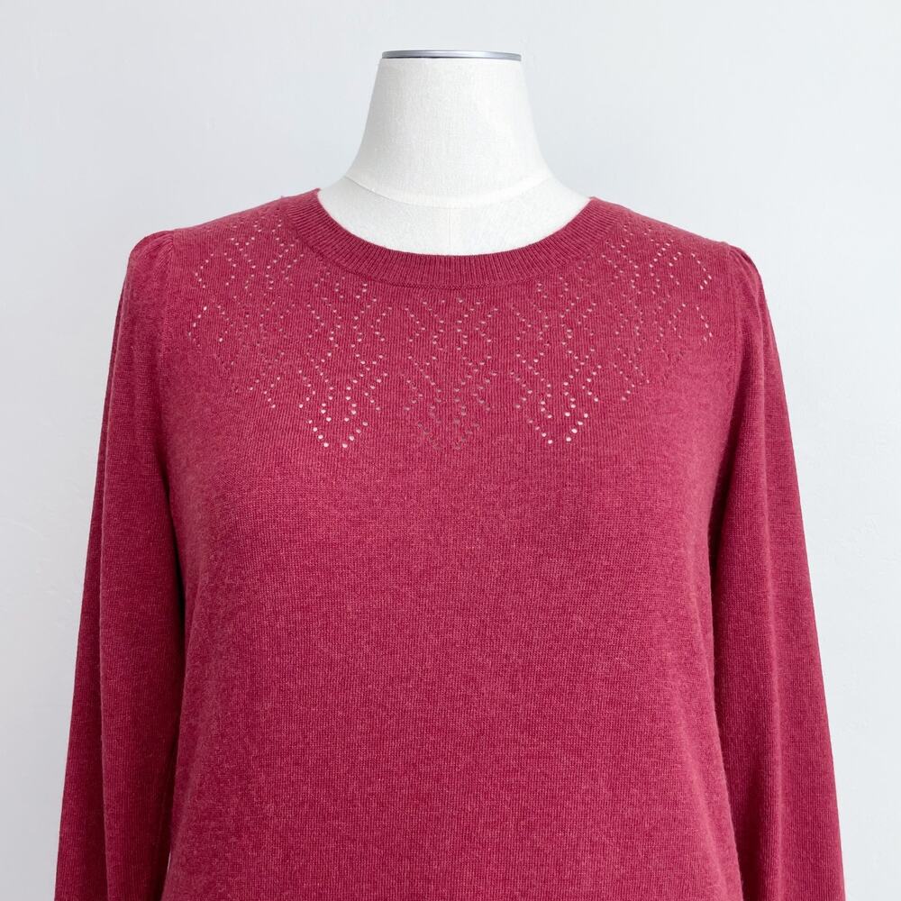 Ann Taylor LOFT Plus Pointelle Knit Puff Long Sleeve Crewneck Sweater NWT